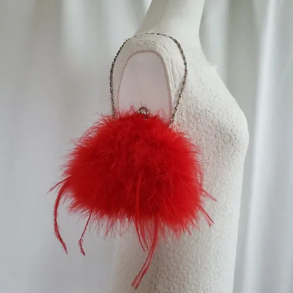 XCITE Red Satin & Feathers Special Occasion Purse - Picture 3 of 12